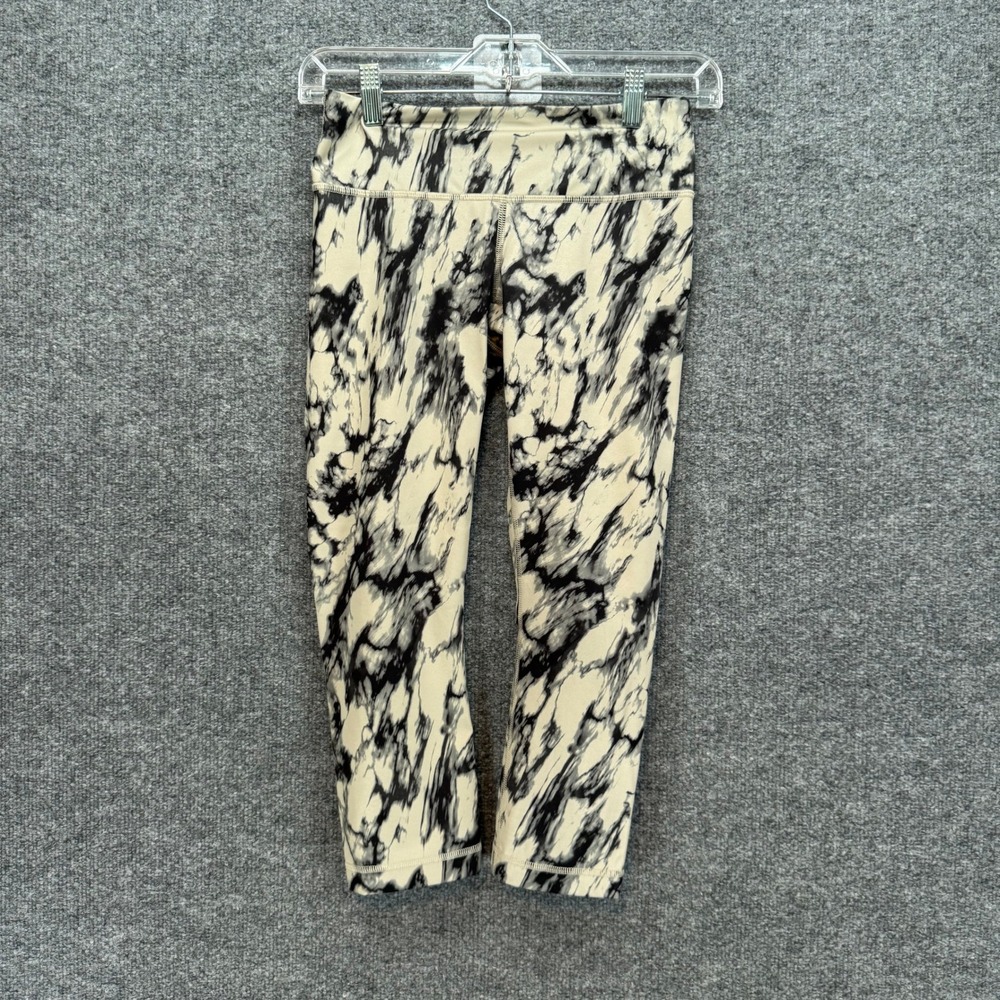 Lululemon Wunder‎ Under Crop Leggings Womens 4 Tan Black Marble Yoga Athletic